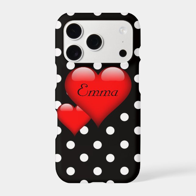 Love Hearts Polka Dot Pattern Monogram Iphone Case (Back)