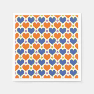 Love Hearts & Polka Dots pattern in Blue & Orange Napkins
