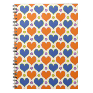 Love Hearts & Polka Dots pattern in Blue & Orange Notebook