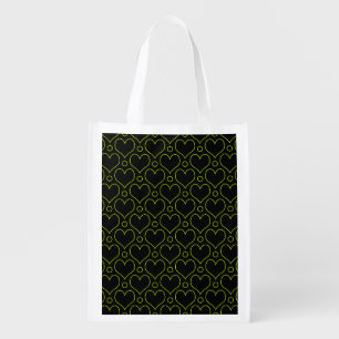 Love Hearts & Polka Dots pattern in Lime Green Grocery Bag
