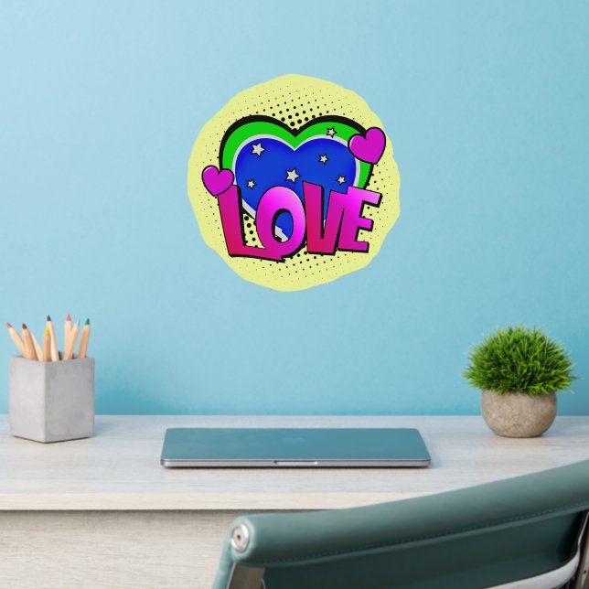 LOVE Hearts, Purple Blue Green Cream, Pop Art 12" Wall Decal (Home Office 2)