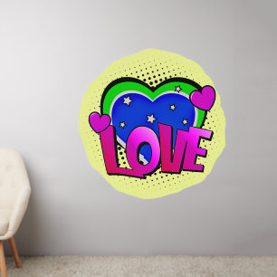 LOVE Hearts, Purple Blue Green Cream, Pop Art 50" Wall Decal