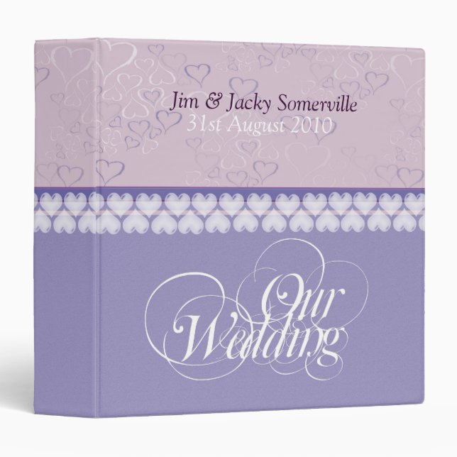 Love Hearts Purple Lilac Wedding Album Binder (Front/Spine)