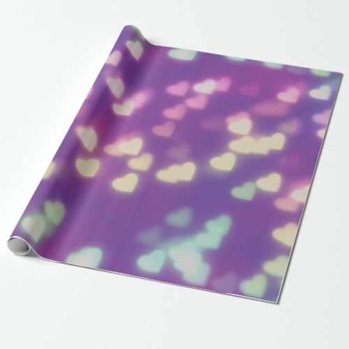 Love Hearts Purple Pink Cute Magical Bokeh Light Wrapping Paper