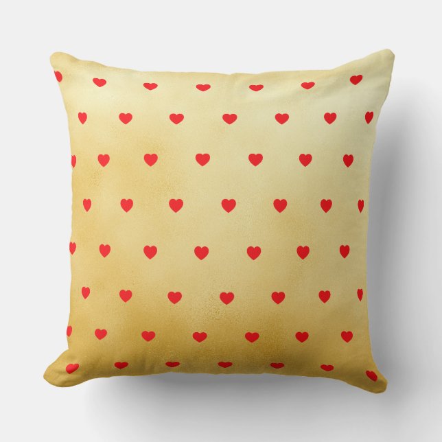Love Hearts Red and Gold Throw Pillow (Front)