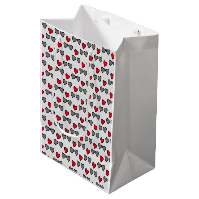 Love hearts red and grey medium gift bag (Front Angled)