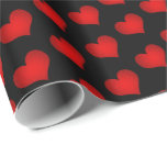 Love Hearts Red On Black Wrapping Paper