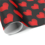 Love Hearts Red On Black Wrapping Paper Love Hearts Red On Black Wrapping Paper