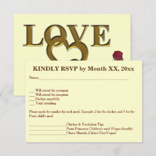 Love Hearts & Red Rose Wedding RSVP Menu Invite