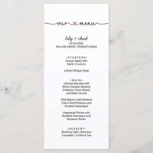 Love Hearts Red Wedding Menu