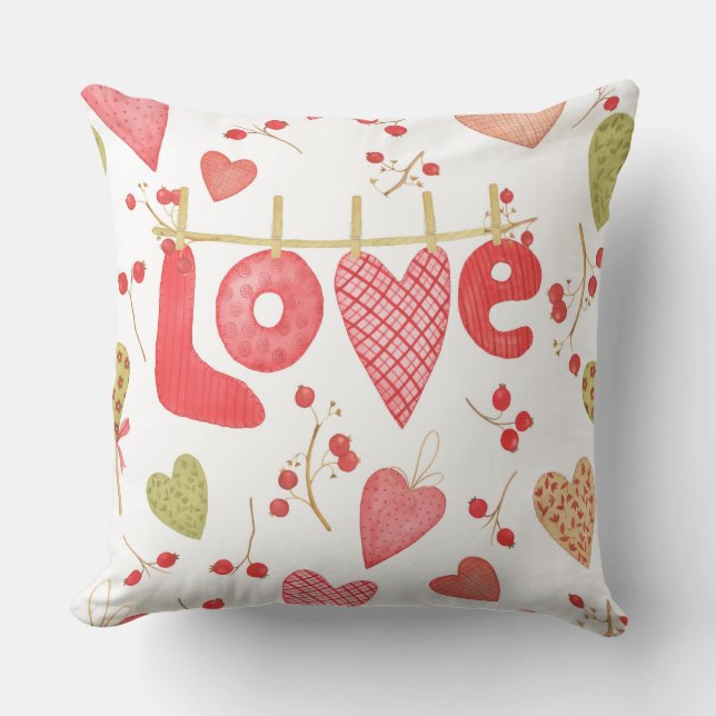 Love Hearts Retro Valentine's Day Gift Pattern Throw Pillow (Front)