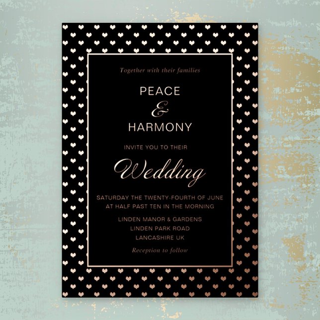 Love Hearts Rose Gold Black Wedding Foil Invitation (Creator Uploaded)