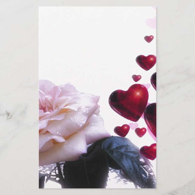 Love Hearts Roses Blossom Flower Destiny Nature Stationery (Front)