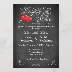 Love Hearts, Scrolls Chalkboard Wedding Shower Invitation