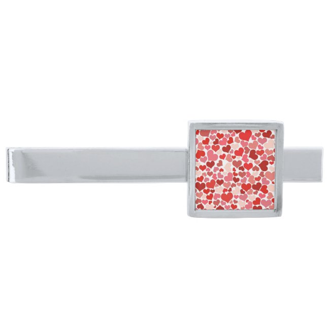 Love Hearts Silver Finish Tie Clip (Front)