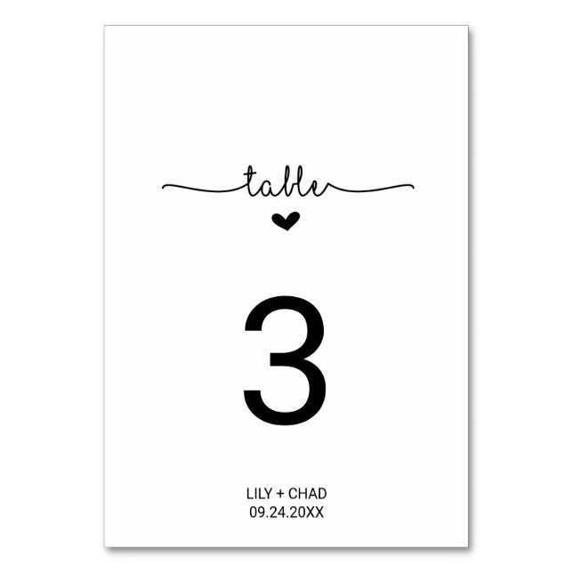 Love Hearts Table Number (Front)