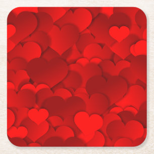 Love Hearts Texture Red Pattern-19909 Square Paper Coaster