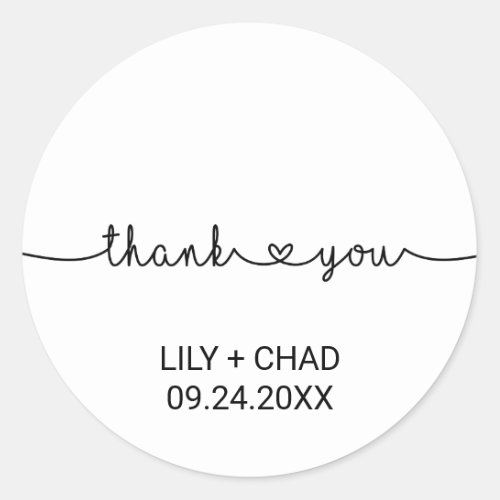 Love Hearts Thank You Wedding Favor Classic Round Sticker