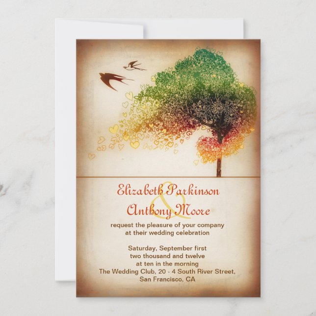 love hearts tree wedding announcement - invitation (Front)