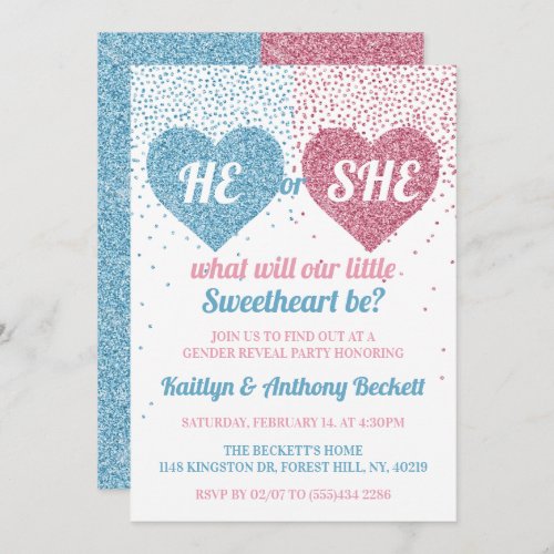 Love Hearts Valentines Day Gender Reveal Party Invitation