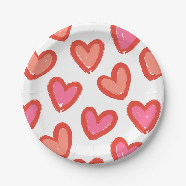 Love Hearts Valentine's Day Paper Plates (Front)