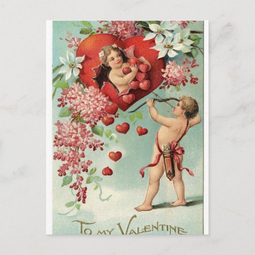 love hearts victorian vintage valentine holiday postcard