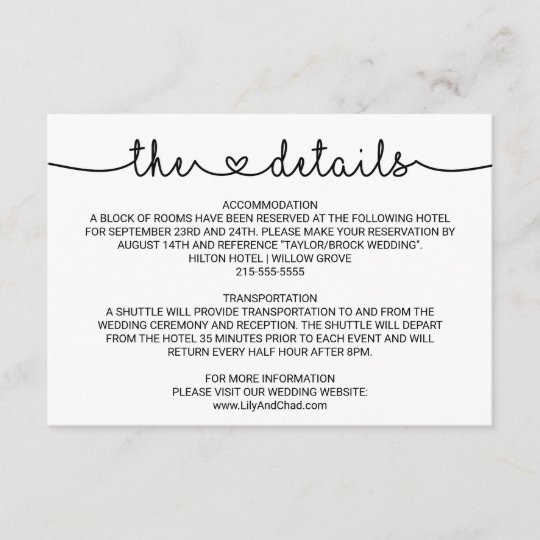 Love Hearts Wedding Details Enclosure Card Zazzle Com Hotel Accommodations For Wedding Guests Template