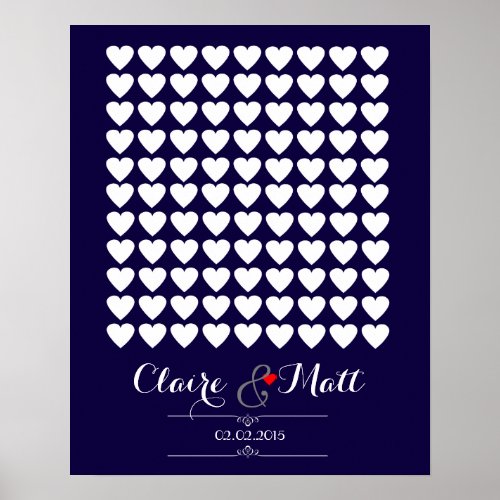 love hearts wedding signing guest book navy