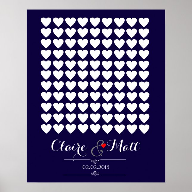 love hearts wedding signing guest book navy (Front)