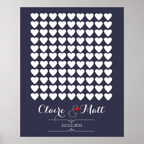 love hearts wedding signing guest book navy