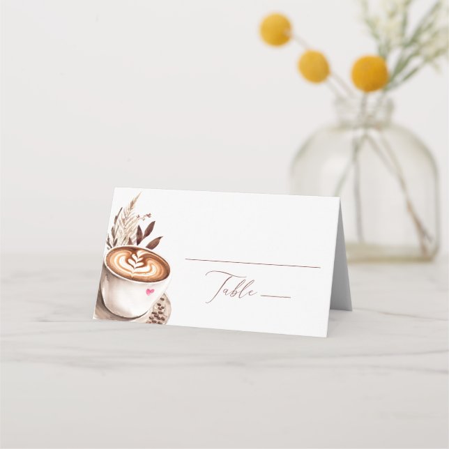 Love her a Latte Coffee Boho Bridal Shower Place Card (Front)