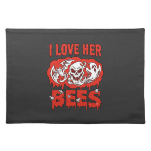 Love Her Bees Skull Ghost Bat Blood Drip Cloth Placemat