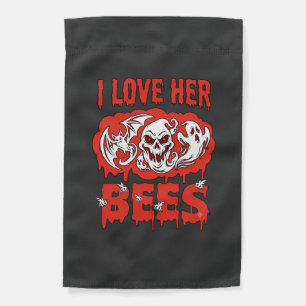 Love Her Bees Skull Ghost Bat Blood Drip Garden Flag