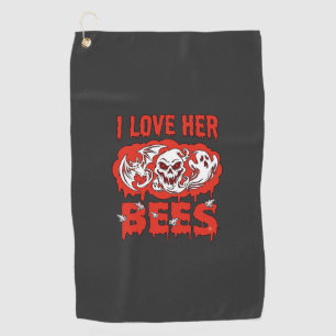 Love Her Bees Skull Ghost Bat Blood Drip Golf Towel