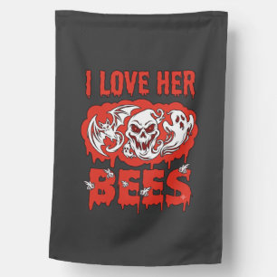 Love Her Bees Skull Ghost Bat Blood Drip House Flag