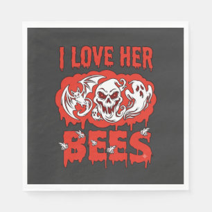 Love Her Bees Skull Ghost Bat Blood Drip Napkins