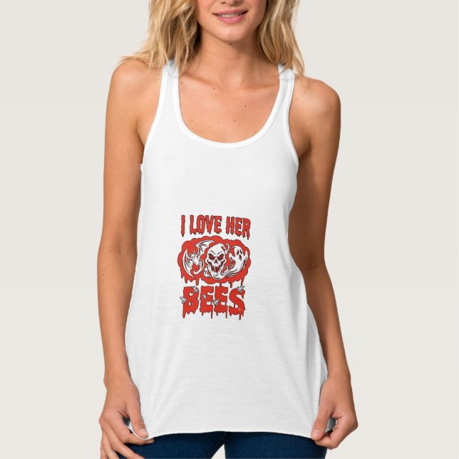 Love Her Bees Skull Ghost Bat Blood Drip Tank Top (Front)
