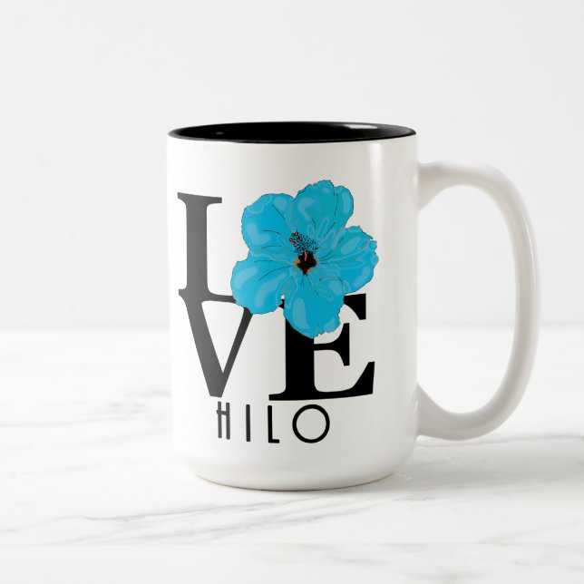 LOVE Hilo Hawaii Blue Hibiscus 15oz Two-Tone Coffee Mug (Right)