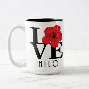 LOVE Hilo Hawaii Red Hibiscus 15oz Two-Tone Coffee Mug