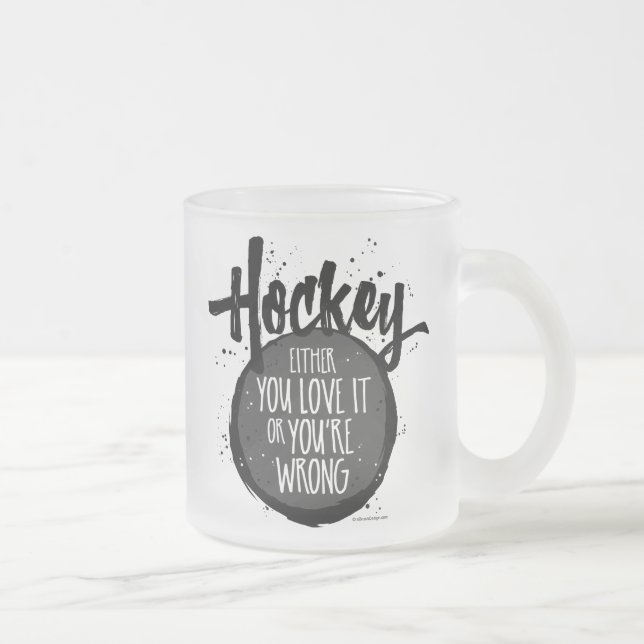 Love Hockey Frosted Glass Coffee Mug (Right)