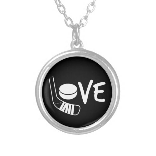 Love Hockey Ladies Girls Hockey Stick and Puck Silver Plated Necklace