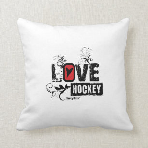 Love Hockey Swirl Throw Pillow