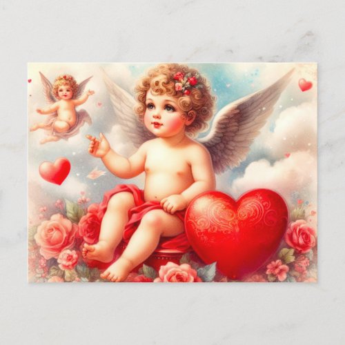 Love Holiday Cherubs Valentines Day Postcard