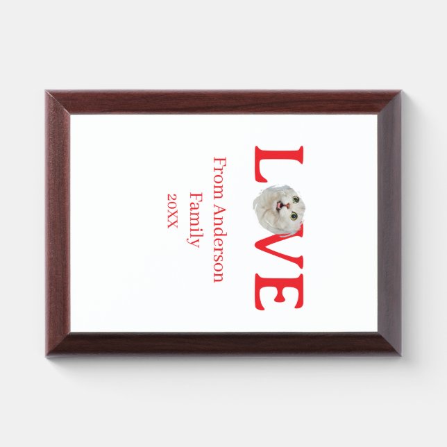 Love holidays cat photo pet family name bold lette award plaque (Horizontal)