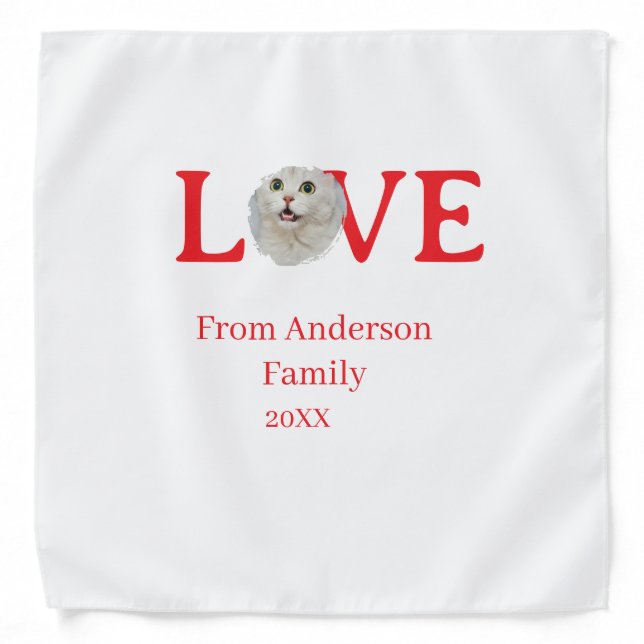 Love holidays cat photo pet family name bold lette bandana (Front)
