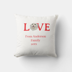 Love holidays cat photo pet family name bold lette throw pillow