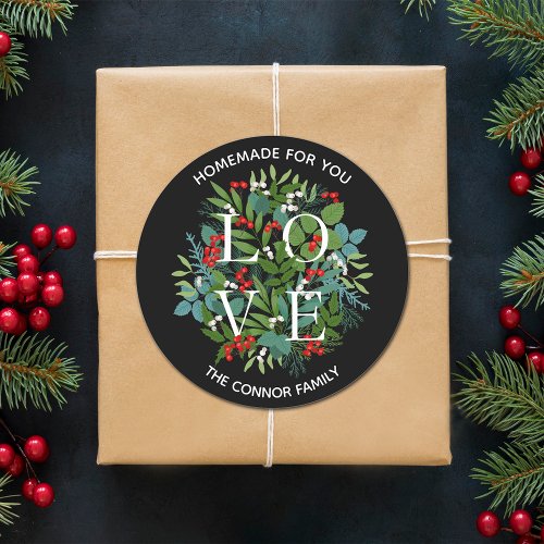 LOVE Holly Berries Homemade Christmas Classic Round Sticker
