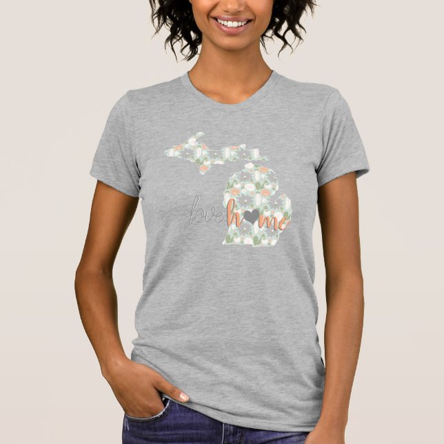 Love Home Cactus Filled Michigan Silhouette T-Shirt (Front)