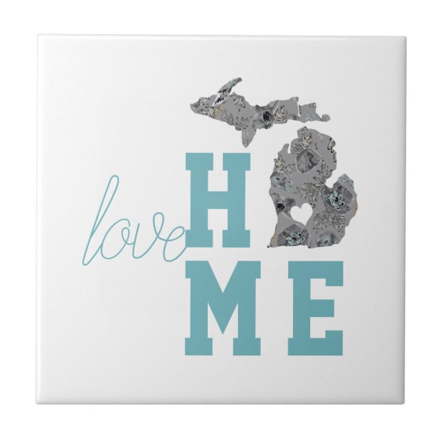 Love Home Is Michigan The Great Lakes State Decor Ceramic Tile (Front)