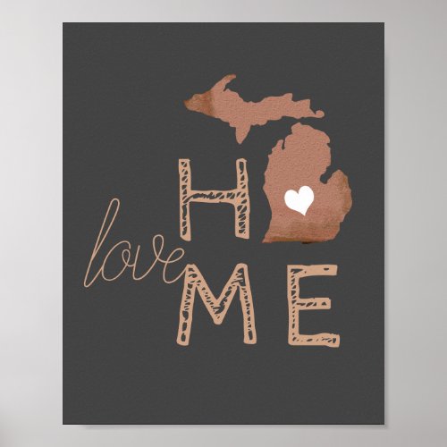 Love Home Michigan Heart Copper Gray Poster